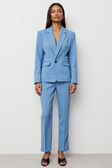 Blue Notched Lapel One Button 2-piece Women Suits